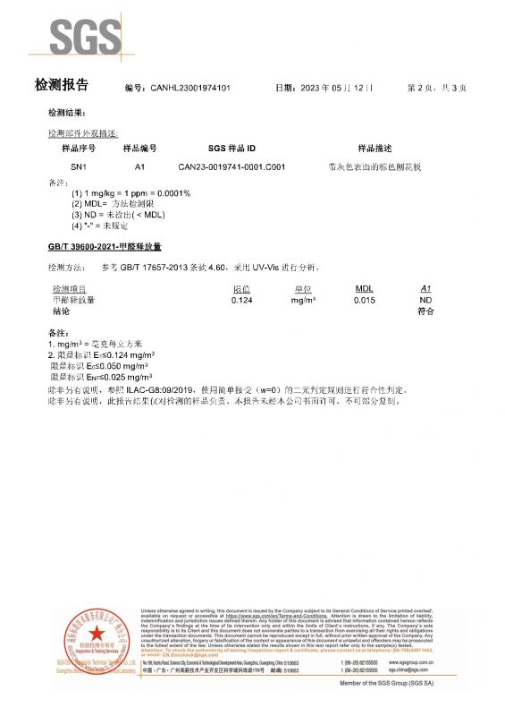 2023SGSbwin必赢亚洲官方网站家居甲醛检测报告中文版